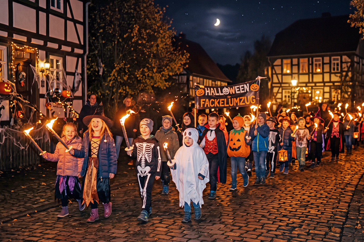 Burgen Blick - Halloween Fackelumzug mit Kindern